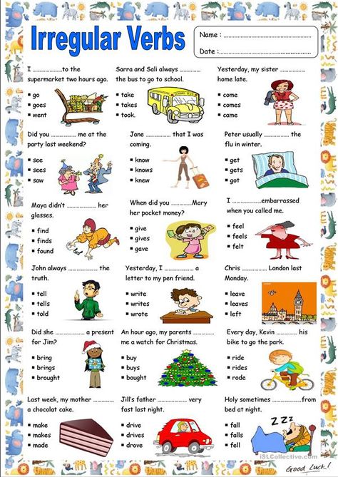 IRREGULAR VERBS (present/past) - English ESL Worksheets for distance learning and physical classrooms Verbs For Kids, Verbs Worksheet, Verbs Activities, Irregular Past Tense Verbs, Irregular Past Tense, Regular And Irregular Verbs, Simple Past Tense, Verbs List, Simple Present