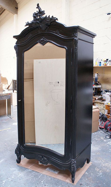 Moulin Noir Mirrored Black French Armoire wardrobe Black Armoire, French Style Home, French Furniture Bedroom, Shabby Chic Bedroom Furniture, Antique Wardrobe, Armoire Wardrobe, French Armoire, French Style Homes, French Bedroom