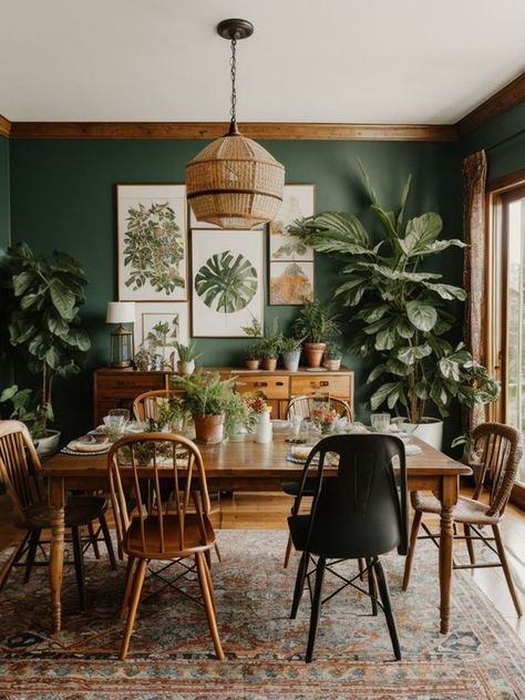 Boho Dining Room, Green Dining Room, Garden Retreat, Interior Design Per La Casa, Victorian Garden, Green Walls, Dining Room Inspiration, Boho Living Room, Farmhouse Dining