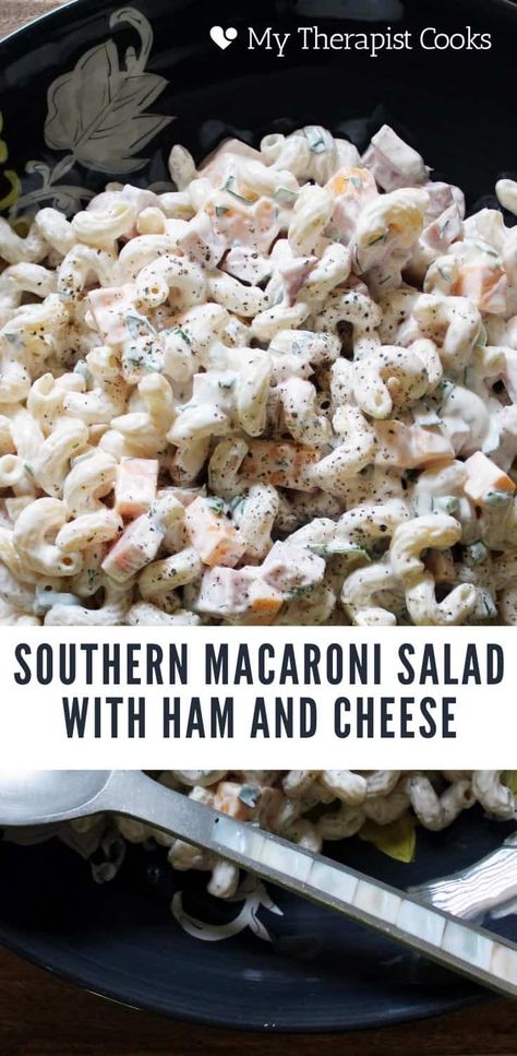 Classic Macaroni Salad Recipe, Macaroni Salad With Ham, Ham Pasta Salad, Southern Macaroni Salad, Salad With Ham, Mayo Pasta Salad Recipes, Ham And Cheese Pasta, Creamy Macaroni Salad, Cheese Salad Recipes