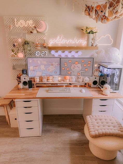 Cozy Desk, Outfit Office, Study Desk Decor, Cozy Gaming, Gamer Room Decor, Cozy Home Office, Desk Inspo, Study Room Decor, Office Inspo