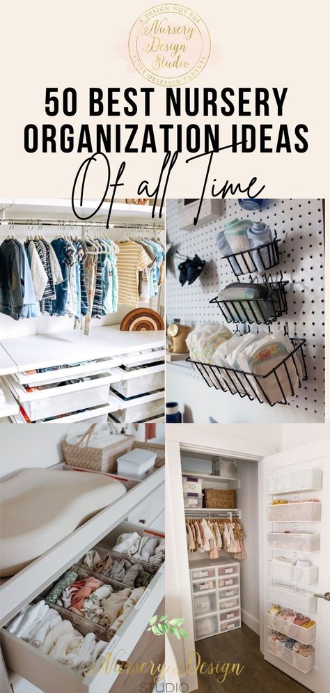 Ahead, find a list of the 50 best nursery organization ideas of all time. Whether you're a first-time parent or a seasoned pro, these tips and tricks will help you make the most of your nursery space. Space Saving Nursery Ideas, Small Nursery Closet Organization, Baby Nursery Organization Ideas, Nursery Layout Ideas, Nursery Room Storage, Nursery Storage Ideas, Nursery Clothes Organization, Nursery Organization Ideas, Baby Dresser Organization