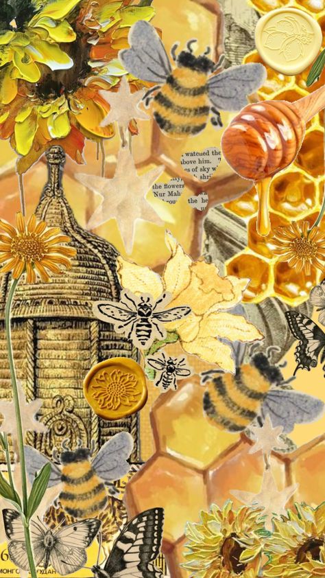 Honey bee themed aesthetic Pinterest collage mood board phone wallpaper Bee Collage, Bee Aesthetic, Pinterest Collage, Bee Garden, Aesthetic Pinterest, Collage Wall, Bee Theme, Phone Themes, Honey Bee