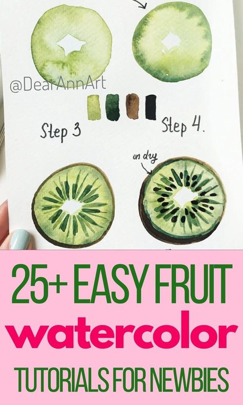 how to paint in watercolor for beginners | drawing ideas | watercolor newbie painting tutorials | how to paint fruit veggies step by step | food art | #watercolor #watercolorbeginner #foodart Abstract Fruit Painting Acrylics, Watercolor Step By Step Tutorials Easy, Painting Fruit Easy, Watercolor Fruit Tutorial, Watercolor Projects For Beginners, Watercolor Beginner Step By Step, Easy Beginner Watercolor Ideas, Watercolor Paintings Fruit, Watercolor Art Step By Step