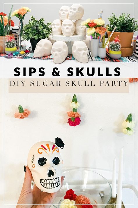 Sip And Craft Party Ideas, Halloween Paint And Sip Party, Halloween Paint Party Ideas, Sugar Skull Painting Ideas, Paint And Wine Party Ideas, Wine And Paint Party Ideas, Paint And Sip Ideas Parties Decorations, Wine And Paint Party, Diy Paint And Sip Party