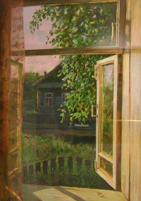 Window With A View, A Level Art Sketchbook, Hyper Realistic Paintings, Nostalgic Art, Window View, Interior Design Art, Fantasy Aesthetic, Window Art, Open Window