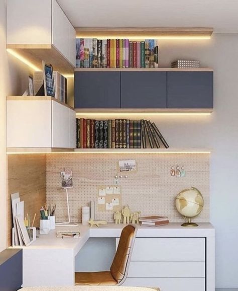 19 Small Bedroom Office Combo Ideas For A Multi Functional Space 16 Office Mounted Monitor, Work Desk Ideas, Home Office Layouts, Study Table Designs, Desk Diy, Home Office Layout, Desain Pantry, Study Room Design, Interior Design Per La Casa