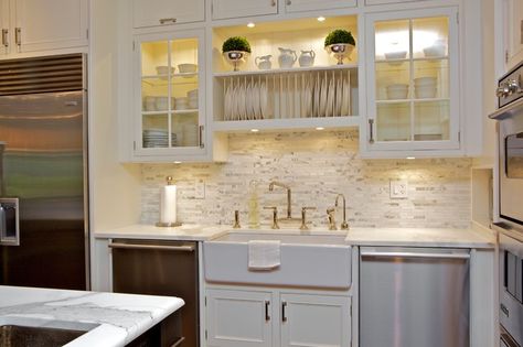 white kitchen cabinets with plate rack over the sink...perfect! Shelves Above Sink, Cabinet Above Sink, Kitchen Sink Remodel, Over Kitchen Sink, Above Kitchen Sink, Kitchen Sink Decor, Faucets Ideas, Transitional Kitchen Design, Above Sink