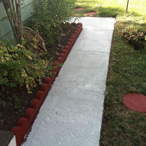 Painting a Front Walk Painted Concrete Walkways To Front Door, Painted Walkways To Front Door, Paint Walkway Concrete, Painted Sidewalk Concrete Walkways, Sidewalk Painting Ideas, Painted Walkway, Paint Sidewalk, Painted Sidewalk, Side Walkway