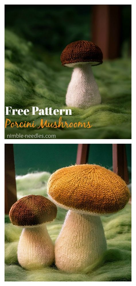 Porcini Mushrooms Free Knitting Pattern Free Cute Knitting Patterns, Very Easy Knitting Patterns Free, Knit Ideas Creative, Chunky Knitted Sweaters Pattern Free, Knitting Mushroom Patterns, Knitted Mushroom Pattern, Knitting Patterns Mushroom, Knit Mushroom Sweater Pattern, Cool Knitted Things