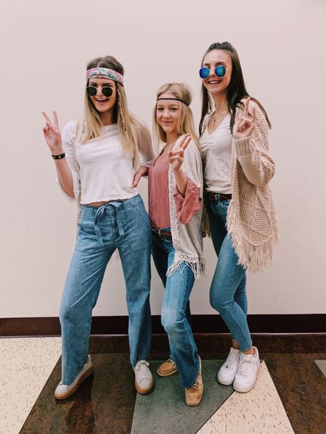 Throwback Costumes Spirit Week, Hippie Dress Up Day School, Decades Spirit Week Outfit, Hippie Day Spirit Week, Music Genre Outfits Spirit Week, Throwback Thursday Spirit Week, Throwback Spirit Week, Throwback Outfits Spirit Week For School, Decades Day Spirit Week 70s Hippie