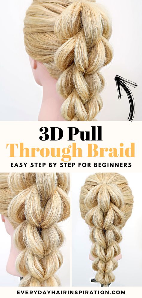 how to pull through braid Bubble Braid With Clip In Extensions, Long Hair Girl Hairstyles, Cool Braids Hairstyles, Easy Pull Through Braid Hair Tutorials, 3d Pull Through Braid, Banana Bushel Braid, Crazy Hair Braids, Bushel Braid Tutorial, Cute Ways To Braid Your Hair