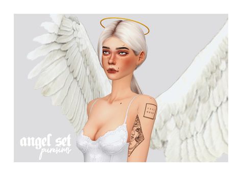 angel wings + halo - PURESIMS Sims 4 Angel Wings, Angel Wings Halo, Los Sims 4 Mods, Angel Halo, Toddler Top, Sims 4 Cc Folder, Angel Costume, Sims 4 Characters, Sims 4 Mm