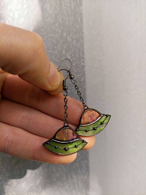 UFO Stained Glass Earrings Dangle Green Earrings Gift for - Etsy