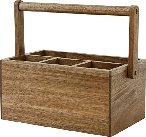 Amazon.com - VaeFae Acacia Silverware Caddy with Handle, Wooden Utensil Holder, Mulip-pose Organizer for Kitchen, Office, Bathroom, Bedroom - Magic Pirate, Duffy Boat, Wooden Utensil Holder, Kitchen Silverware, Silverware Caddy, Silverware Organizer, Wood Shop Ideas, Wood Organizer, Flatware Caddy