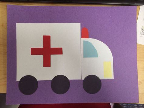 Ambulance Paper Craft, Ambulance Art And Craft, Ambulance Art Preschool, Preschool Ambulance Craft, Paramedic Crafts For Preschool, Ambulance Crafts For Preschool, Ambulance Craft Preschool, Ambulance Craft, Community Helpers Preschool Crafts