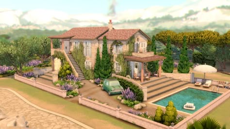 Italian House Sims 4, Sims 4 Italian House, Sims 4 Villa, Sims 4 Cottage, Sims 4 Houses Layout, Big Swimming Pools, Sims Inspiration, Modern Townhouse, Italian House