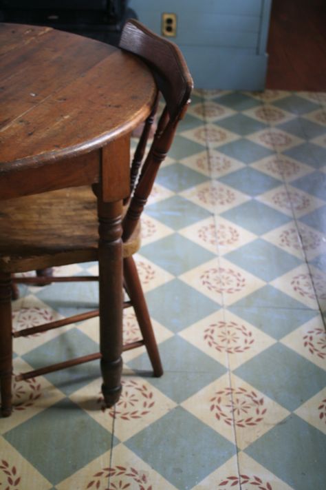 More favorite painted floors! Painted Wood Laminate Floors, Painted Mudroom Floor, Hand Painted Tile Floor, Painted Pine Floors, Painted Tile Floor Kitchen, Painted Floors Wood, Painted Kitchen Floor, Painted Floor Designs, Painted Floor Tiles