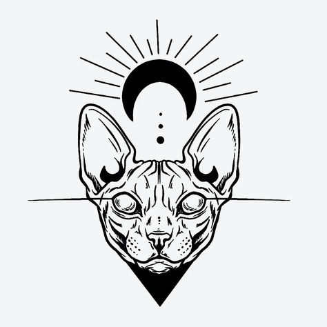 Cat Head Tattoo Outline, Sphinx Cat Tattoo, Sphynx Tattoo, Half Sleeve Tattoo Template, Sphynx Cat Tattoo, Sphinx Tattoo, Cat Face Tattoos, Egyptian Cat Tattoos, Chat Sphynx