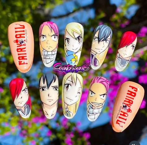 Fairy Tail Nail Art, Fairy Tail Nails, One Piece Nails, Anime Nail, Cute Simple Nails, Manicure Inspiration, Anime Nails, Fairy Tail Anime, Old Anime