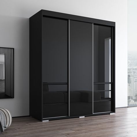 Wade Logan® Alies Glass Armoire & Reviews | Wayfair Modern Cupboard Designs For Bedroom, Bedroom Wardrobe Ideas, Glass Wardrobe, Bedroom Wardrobe Design, Bedroom Cupboard, Walk In Closet Design, Wood Armoire, Bedroom Cupboard Designs, Wardrobe Designs