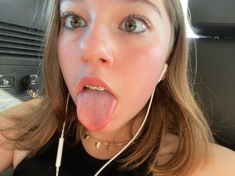 Tongue Sticking Out Aesthetic, Female Tongue Out, Selfies With Tongue Out, Tongue Out Selfie, Forked Tongue, Egirl With Tongue Out, Tongue Piercing, Beautiful Smile, Just Girly Things