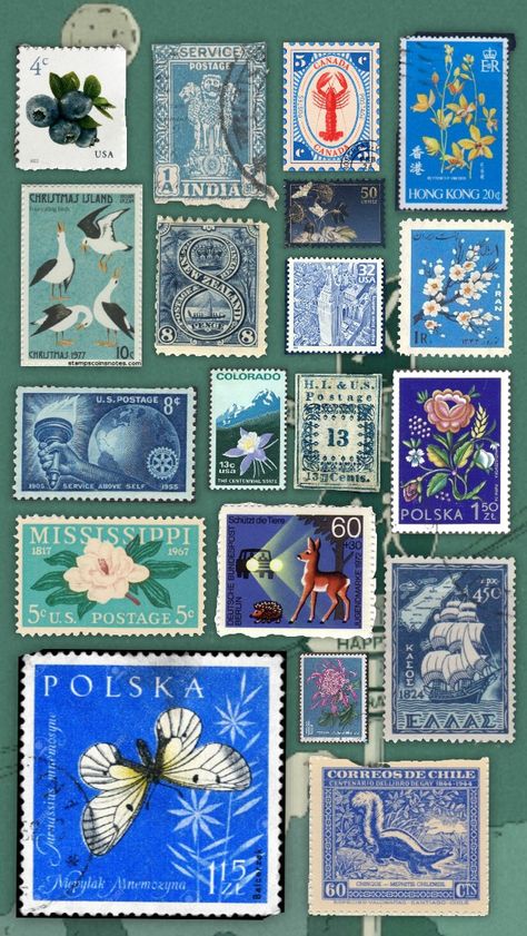 Stamp collection Stamp Collection Aesthetic, Postage Stamps Aesthetic, Postage Stamp Collage Art, Betta Wallpaper, Stamps Aesthetic, Stamp Aesthetic, Postage Stamps Collage, Stamp Collage, September Wallpaper