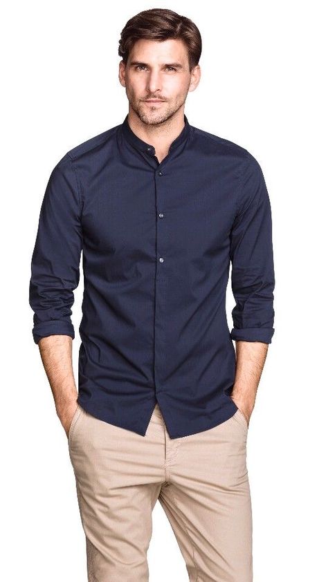 Outfit Pantalon Beige, Blue Shirt Outfit Men, Outfit Pantalon, Workout Man, Mens Smart Casual Outfits, Dark Blue Shirt, Formal Clothes, Shirt Outfit Men, Pants Outfit Men