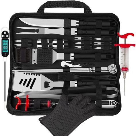 26pcs Grilling Accessories Kit for Men Women, Stainless Steel Heavy Duty BBQ Tools with Glove and Corkscrew, Grill Utensils Set - Bed Bath & Beyond - 40780942 Meat Injector, Outdoor Grill Accessories, Grilling Accessories, Bbq Tool Set, Grill Tools, Basting Brush, Bbq Skewers, Grilling Utensils, Grill Brush