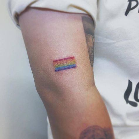 Rainbow flag tattoo. Gay Pride Tattoos, Nyc Downtown, Lgbt Tattoo, Rainbow Tattoo, Gay Tattoo, Pride Tattoo, Rainbow Tattoos, Tattoo Pictures, Flag Tattoo