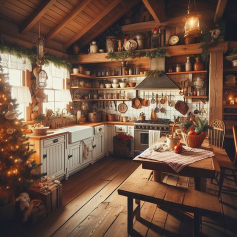 Rustic Kitchen, country kitchen Scandinavian Rustic Kitchen, Cozy Country Aesthetic, Tudor Home Kitchen, Warm Kitchens Cozy, Homestead Kitchen Aesthetic, Rustic Cottage Kitchen Ideas, Hobbit Kitchen Aesthetic, Goblincore Kitchen, Small Cottage Layout