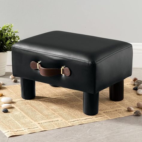 Amazon.com: Small Foot Stool with Handle, Brown Faux Leather Short Foot Stool Rest, Rectangle Storage Foot Stools Ottoman with Plastic Legs, Padded Footstool Small Step Stool for Living Room, Office, Desk, Patio : Home & Kitchen Living Room Office Desk, Top Of Cabinets, Small Footstool, Foot Rest Ottoman, Small Ottoman, Dog Steps, Kids' Playroom, Small Stool, Small Step