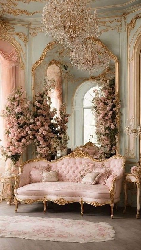 Rococo Interior, Chateaux Interiors, Aesthetic Rooms, An Aesthetic, Pink Room, Dream House Interior, Living Room Decoration, Vintage Modern, Shabby Chic Decor