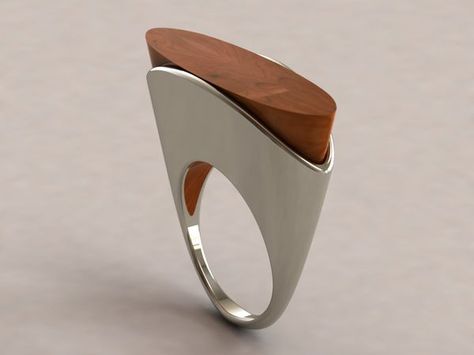 Wood And Metal Jewelry, Interesting Rings, Jewelry Wood, Contemporary Jewelry Design, Art Ring, Jewelry Design Inspiration, Contemporary Ring, Photo Charms, Wood Ring