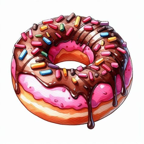 Doughnut Drawing, Sweets Illustration, Sweets Drawing Realistic, Donut Painting, Donut Illustration, Donut Realistic Drawing, Donut Illustration Art, Doughnut Watercolor, Coffee Art Drawing