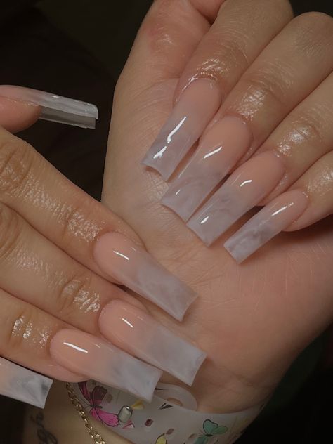 Ombre Glam Nails, Natural Marble Nails, Classic Acrylic Nails, Marble Nails Acrylic, Marble Nail Ideas, White Ombre Nails, Marble Acrylic Nails, Work Nails, Dope Nail Designs