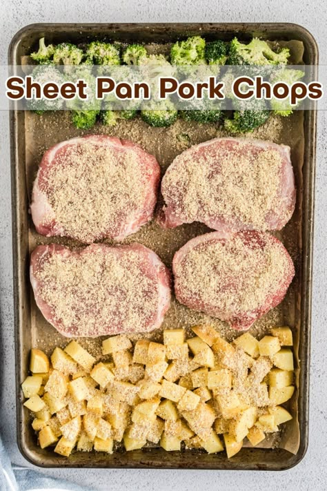 Sheet Pan Meals Healthy, Sheet Pan Pork Chops, Sheet Pan Pork, Pan Pork Chops, Potatoes And Broccoli, Pork Chops And Potatoes, Pork Recipes For Dinner, Easy Pork Chops, Easy Pork Chop Recipes