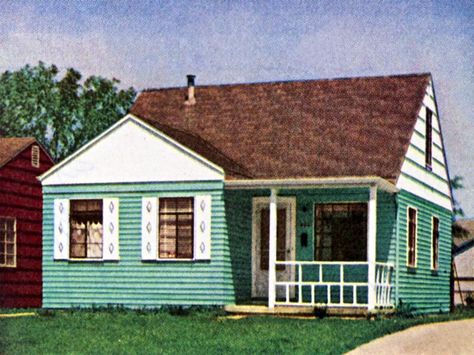 1950s House Exterior, 1940s Home Exterior, 1950s Houses, 1950s Homes, 1950 House, American House Style, 50s House, 50s Home, 1950s Decor