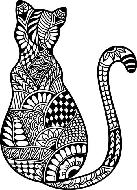 cat doodle greeting card, colour your own cat Cat Zentangle, Simple Cat Drawing, Zentangle Animals, Zen Doodle Patterns, Art Assignments, Cat Mandala, Mandala Art Therapy, Cat Birthday Card, Zen Doodle Art