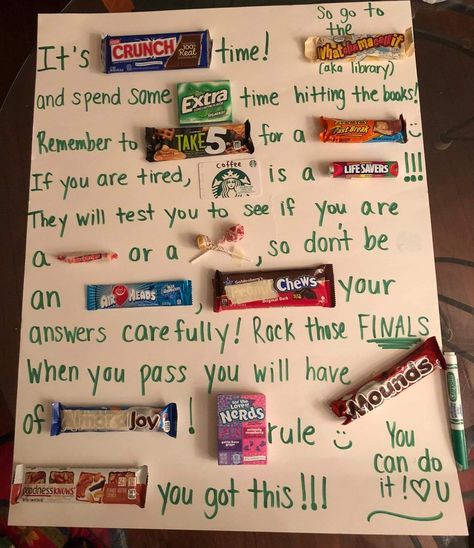 Finals Week Care Package, Finals Week College, Candy Birthday Cards, Candy Letters, College Finals, Funny Party Games, Candy Grams, Candy Poster, College Care Package