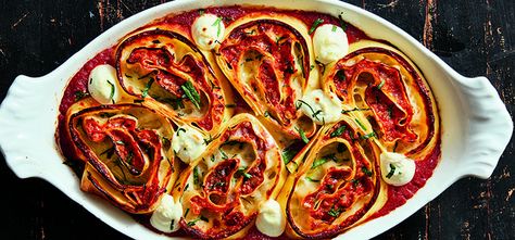 Don Angie’s Signature Pinwheel Lasagna | Recipes | Great Taste | Murray's Cheese Pinwheel Lasagna, Deconstructed Lasagna, Don Angie, Prosciutto Melon, New York Noel, Red Pesto, Classic Lasagna, Homemade Lasagna, Pinwheel Recipes