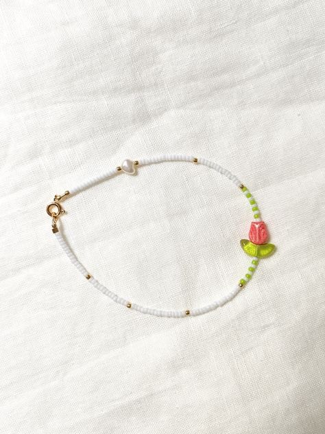 Tulips Beads Bracelet, Minimalist Beaded Necklace, Tulip Beads Bracelet, Pink Anklet, Tulip Bracelet, Beads Anklet, Foot Chain, Beaded Anklet, Bead Charms Diy