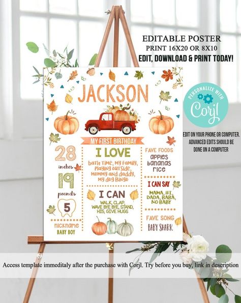 First Birthday Pumpkin Theme Boy, Fall 1st Birthday Boy, Pumpkin 1st Birthday Boy, Pumpkin First Birthday Boy, First Birthday Chalkboard Sign, Bullet Recipes, Fall First Birthday, Fall 1st Birthdays, Pumpkin 1st Birthdays