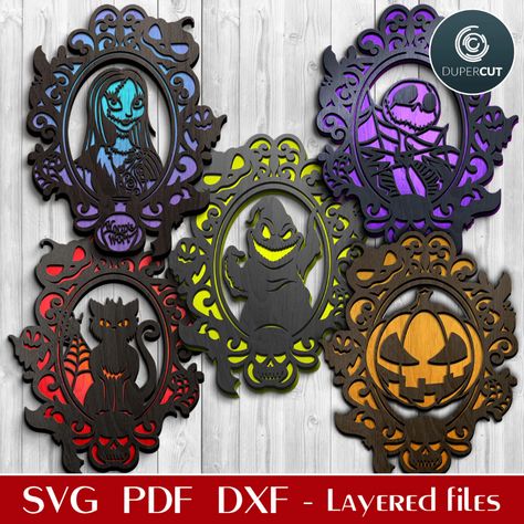 Halloween Laser Ideas, Diy Halloween Cricut Projects, Cricut Projects Halloween, Halloween Laser Projects, Wood Circle Door Hanger, Halloween Cricut Projects, Laser Halloween, Halloween Cricut, 3d Templates