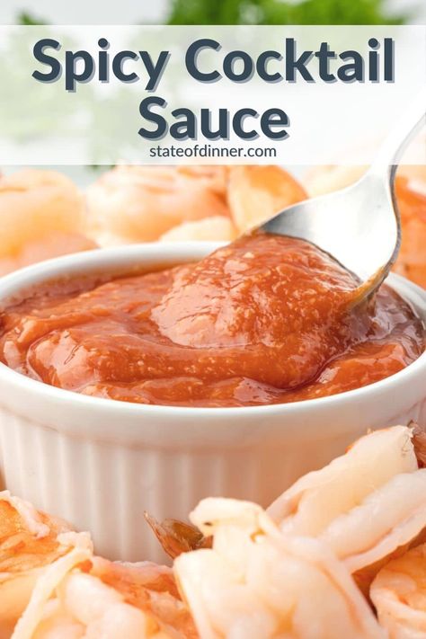 Skip the boring bottled stuff and whip up this boldly seasoned Spicy Cocktail Sauce in just 5 minutes. It is the perfect dip for shrimp, crab, and any seafood! With a fiery blend of horseradish, garlic, and hot sauce amping up the flavor, this easy homemade cocktail sauce recipe is irresistibly zingy with a spicy kick. Dip For Shrimp, Spicy Cocktail Sauce, Shrimp Cocktail Sauce Recipe, Shrimp Cocktail Sauce, Homemade Cocktail Sauce, Cocktail Sauce Recipe, Seafood Cocktail, Spicy Cocktail, Homemade Ketchup