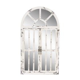 Decmode Farmhouse 48 X 30 Inch Metal And Wood Windowpane Wall Mirror - Walmart.com Wall Arch, White Wall Mirrors, Mirror Panel, Ring Hook, Classic Mirror, Farmhouse Interior Design, Entryway Mirror, White Window, Mirror Panels