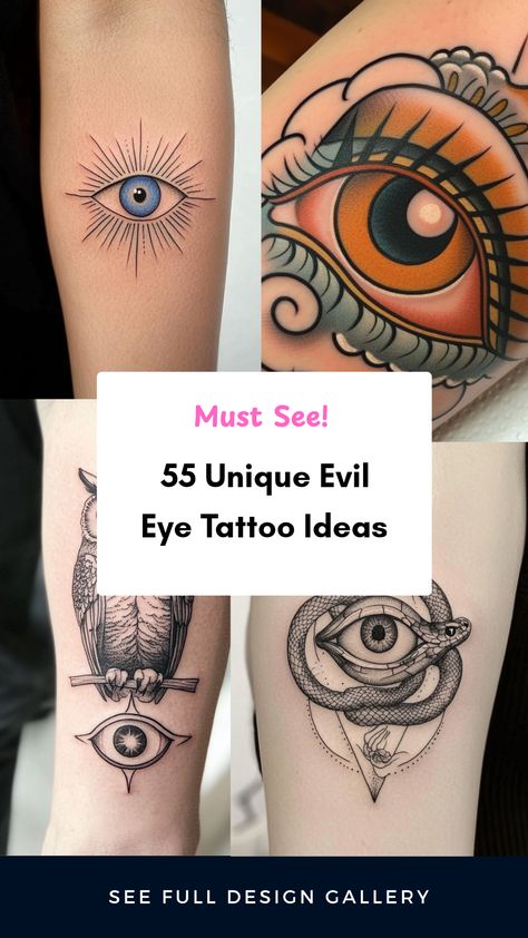 Explore 55 inspiring ideas for unique evil eye tattoos! Discover the universal charm of protection symbols with striking designs in this pin featuring 4 images. Evil Eye Tattoo Meaning Symbols, Sternum Eye Tattoo, Demon Eyes Tattoo, Tattoo Ideas Protection, Protection Tattoos For Women, Evil Tattoo Designs, Greek Evil Eye Tattoo, Evil Eye Tattoo Ideas, Small Minimalist Tattoo