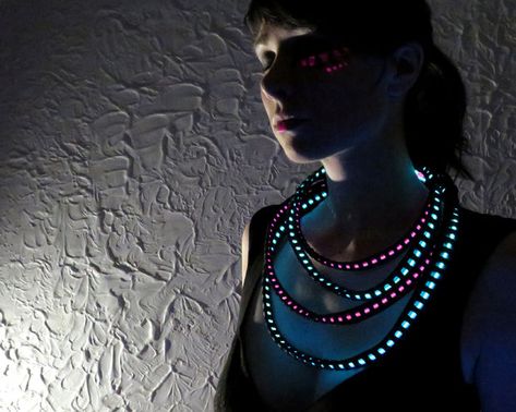 Glowing Electroluminescent Wire, El Wire, Wearable Tech, Tech Fashion, Wire Necklace, Fashion Costume, Burning Man, Leather Necklace, Turquoise Necklace