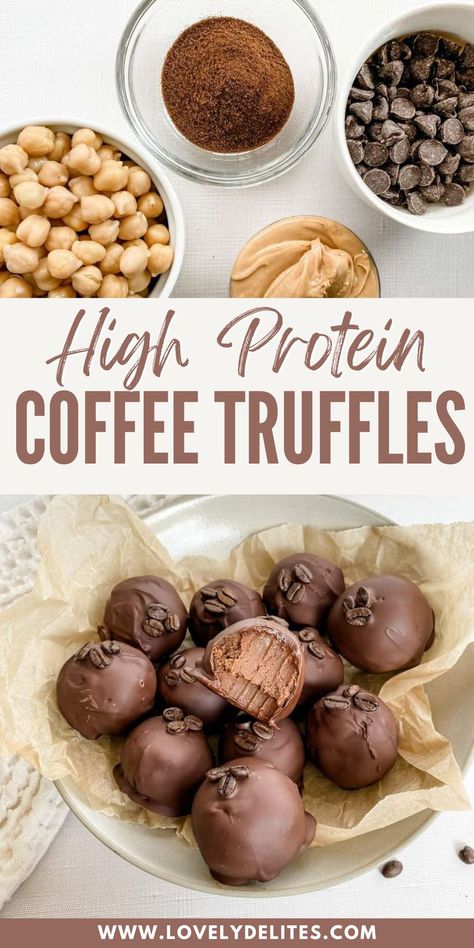 These High Protein Coffee Truffles are easy to make and so delicious! You only need four simple ingredients to make these healthy treats. They are made with chickpeas making them high in protein and the instant coffee gives you a boost of energy, making these perfect for that afternoon slump. Protein Snacks Low Carb, High Protein Coffee, Coffee Truffles, Quick Clean Eating, Munchies Snacks, Vegan Protein Recipes, Afternoon Slump, High Protein Desserts, Chocolate Dishes