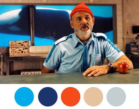 Wes Anderson Palettes - The Life Aquatic with Steve Zissou Wes Anderson Color Palette, Wes Anderson Aesthetic, Wes Anderson Style, Movie Color Palette, Split Complementary, Steve Zissou, Wes Anderson Movies, Wes Anderson Films, Moonrise Kingdom